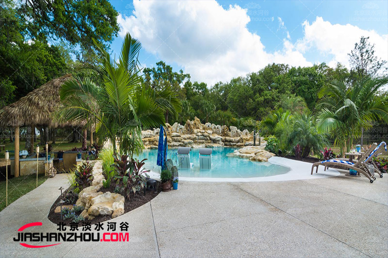 中國塑石假山做到了國外-為文萊帝國酒店設計塑石假山工程