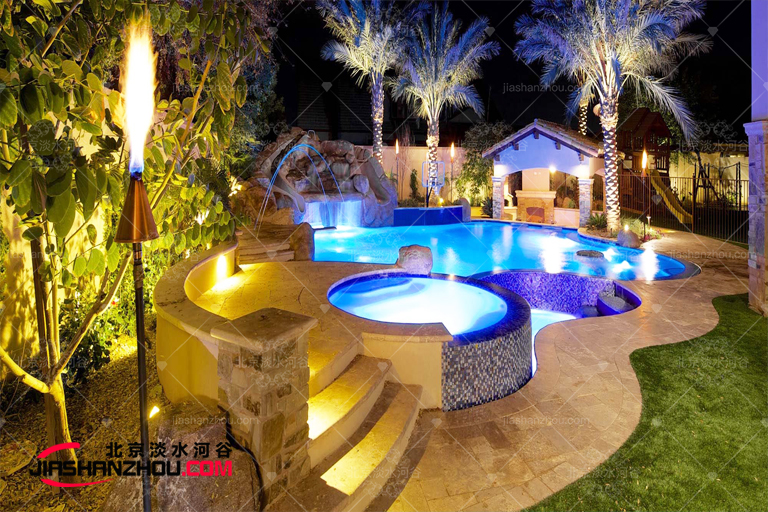 看看如何巧用仿真樹棕櫚樹增強江蘇啟東洋房別墅泳池面積