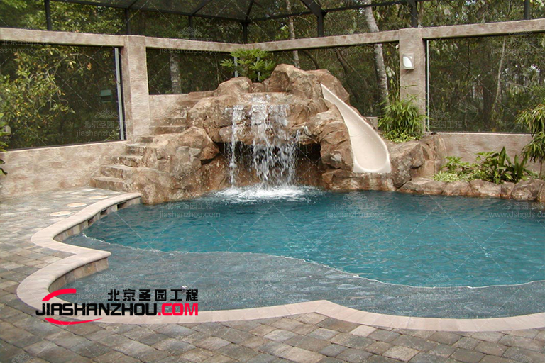 北京廠家的異國情調(diào)塑石假山景觀水池小屋創(chuàng)意畫廊