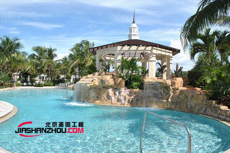 港式半山別墅塑石假山景觀水池基于古典f 格建筑設計
