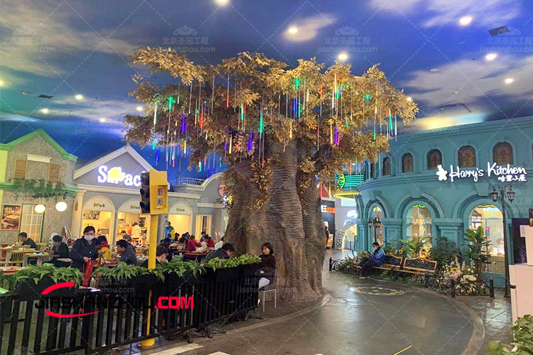浙江烏鎮醉江南餐廳人造仿真樹景觀施工中