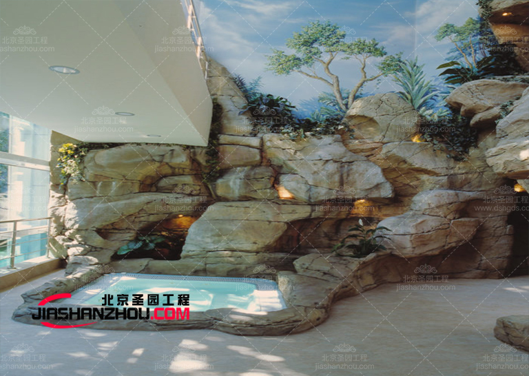 2022北京廠家承接的西安山港餐廳水泥塑石假山工程