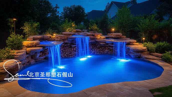 16x9_夜間的戶外景觀泳池_泳池以大量真實巖石或仿巖石材料打造出高低錯落.png