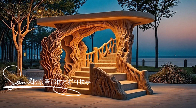 jimeng-2025-06-25-1379-正在施工制作的旅游區(qū)樓梯室外安全圍欄設計制作過程，美工正在施工制作，先用鋼筋焊接....jpeg