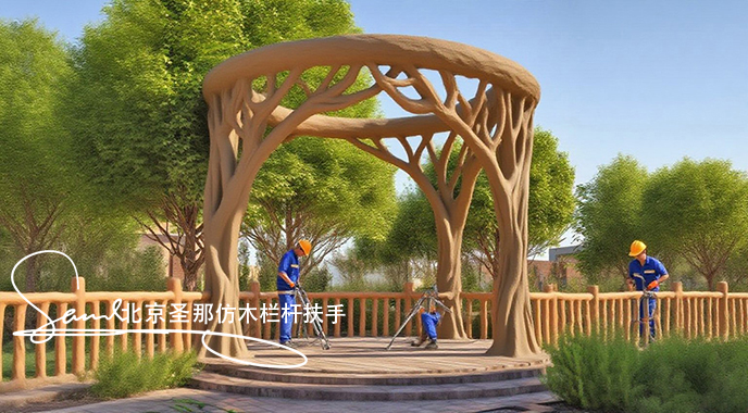 jimeng-2025-06-25-1655-正在施工制作的旅游區(qū)樓梯室外安全圍欄設計制作過程，美工正在施工制作，先用鋼筋焊接....jpeg