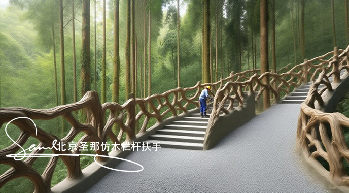 jimeng-2025-06-25-4562-正在施工制作的旅游區(qū)樓梯室外安全圍欄設計制作過程，美工正在施工制作，先用鋼筋焊接....jpeg