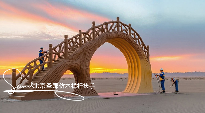 jimeng-2025-06-25-4398-正在施工制作的旅游區(qū)樓梯室外安全圍欄設計制作過程，美工正在施工制作，先用鋼筋焊接....jpeg