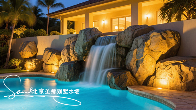 1761112441721951.jpeg jimeng-2025-06-20-5942-這是一處戶外水墻景觀。畫面中心是一座漂亮的水泥塑石水墻,水從水墻流到水池中,池水....jpeg